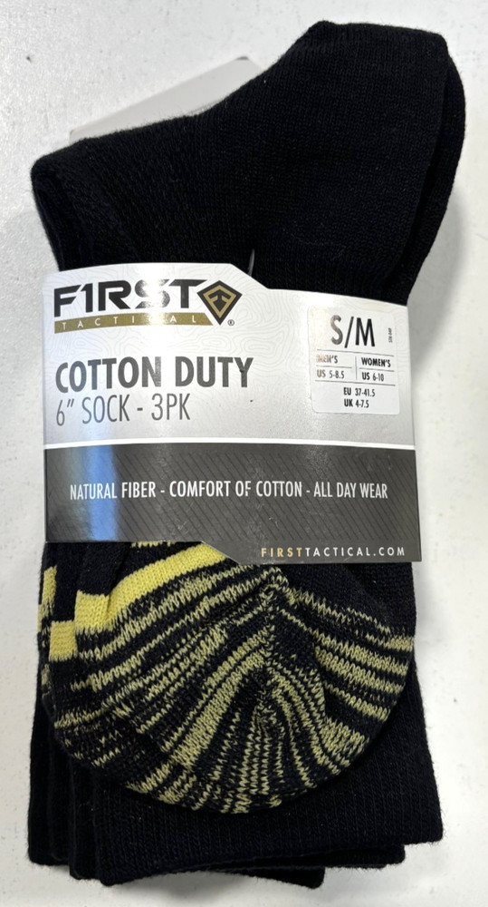 First Tactical 6” Cotton Duty Sock 3-Pack Black S/M 160001
