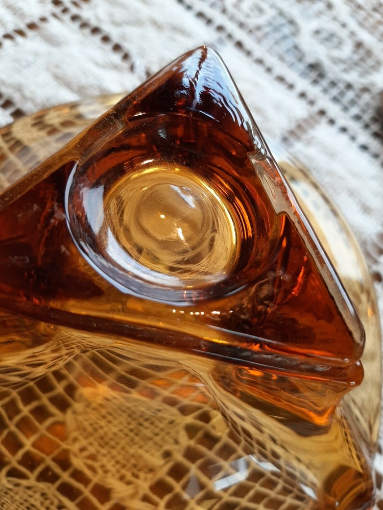 VIKING EPIC MCM Retro Amber Glass dish, triangular base/design, 3 FINGER SPIKES