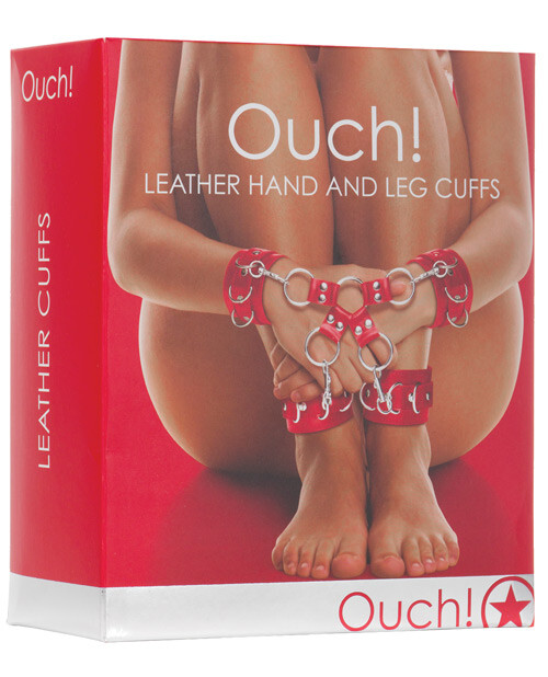 Shots Ouch Leather Hand & Leg Cuffs Red