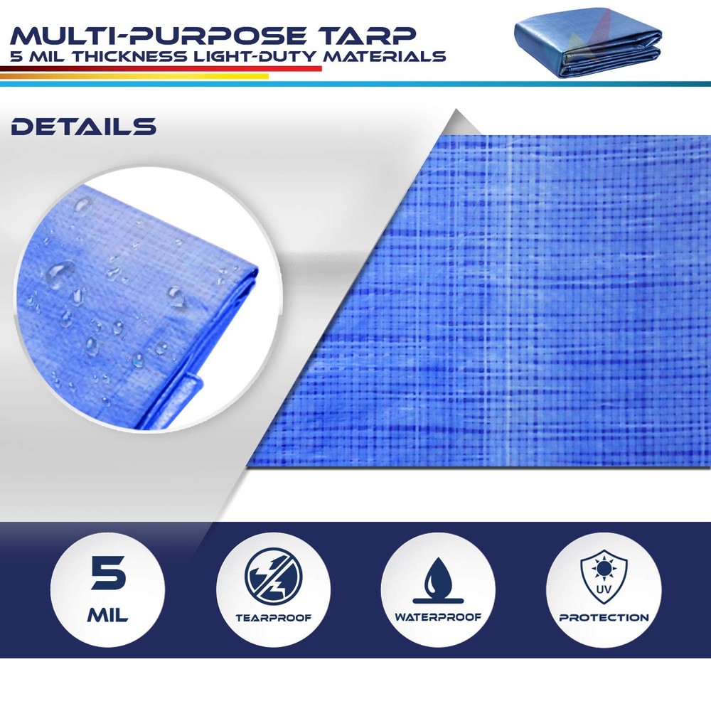 Windscreen4less 5' x 7' General Multiple Purpose 5 Mil Waterproof 5'x7', Blue