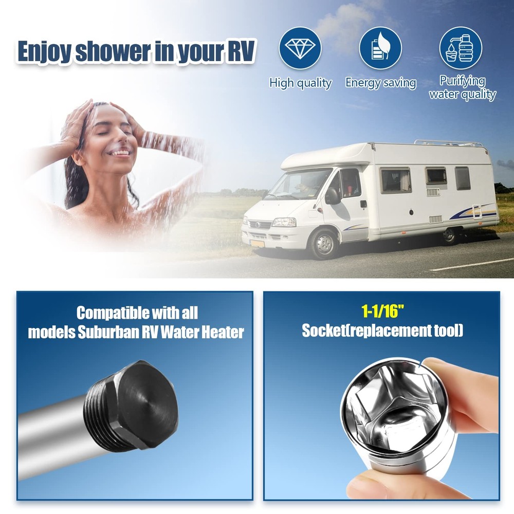 A-Silver - 2pcs Anode Rod & 1pc Flush Wand & Socket & Seal Tape