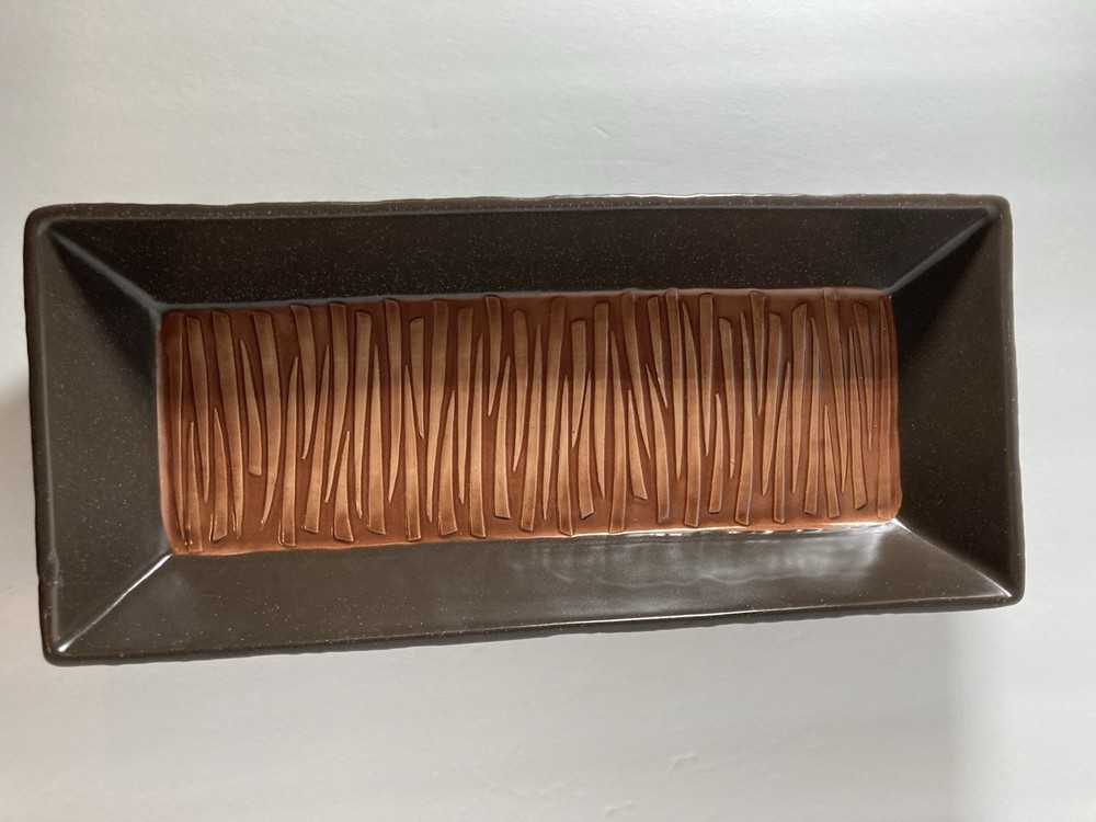 Pfaltzgraff Modern Stoneware MATIKA SHALE Brown 15" Rectangular Tray MINT