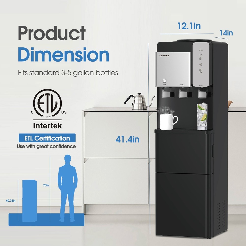 Water Dispenser with Ice Maker Function, Top Loading Hot & Cold Water Cooler