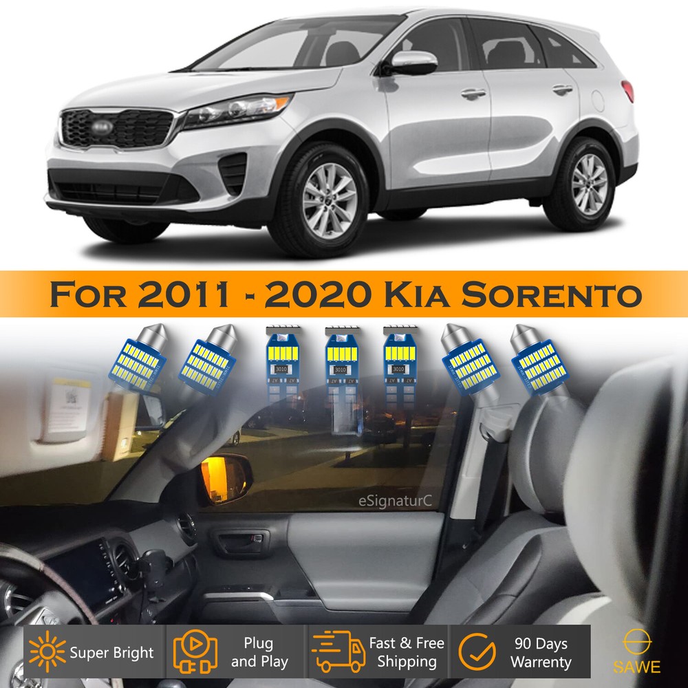 11 x Ultra White LED Lights Interior Package Kit For 2011 - 2020 Kia Sorento