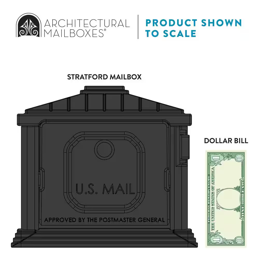 Stratford Black, Medium, Plastic, All-In-One Mailbox and Post Combo