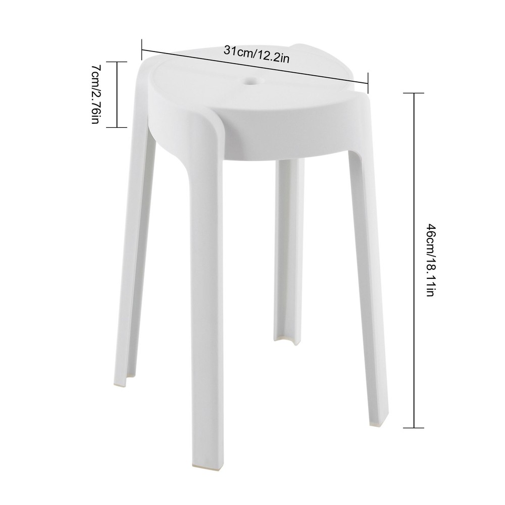 Plastic Stools 18'' Counter Height Kitchen Bar Chairs Set of 5 Stackable White