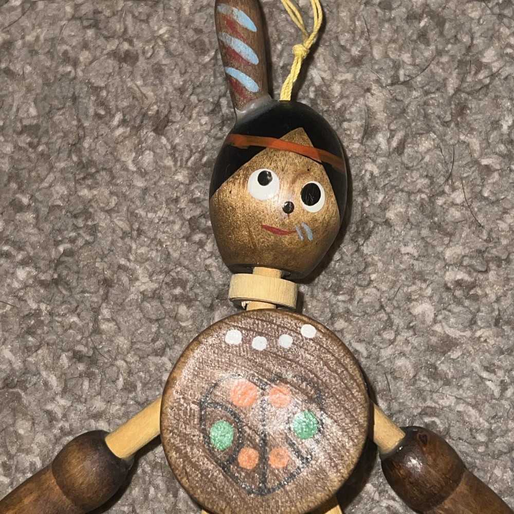 Hand Painted Wood Native American Pull String Jumping Dancing PUPPET ORNAMENT