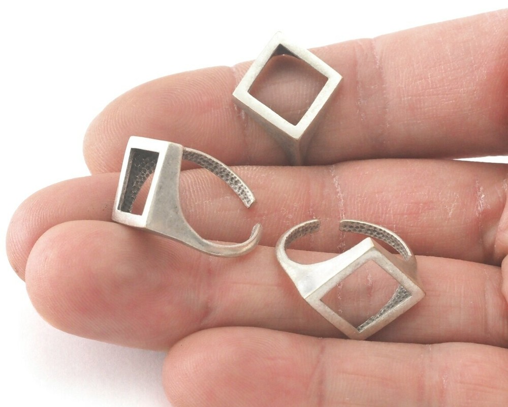Open Rhombus Ring Adjustable Antique Silver Plated brass 6US size 4236