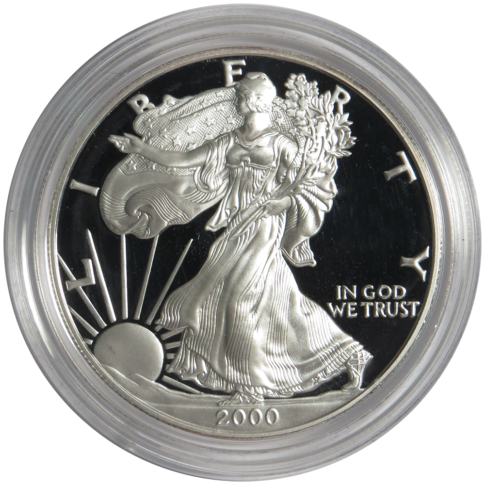 2000-P Proof $1 American Silver Eagle Box, OGP & COA