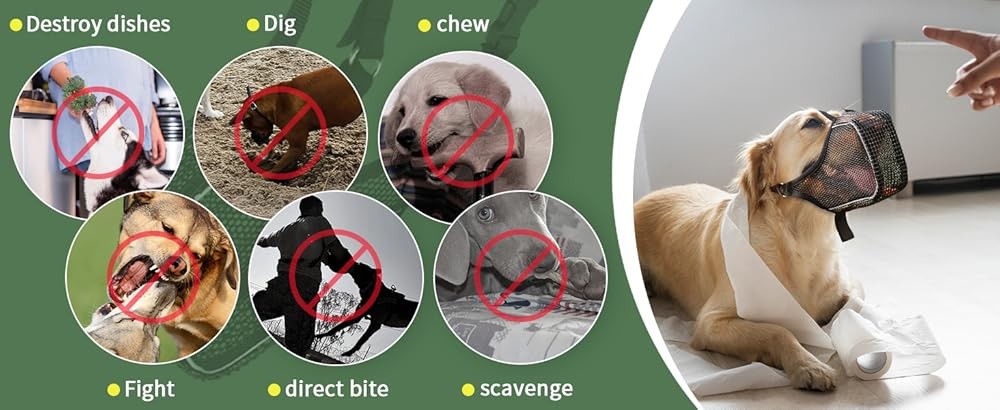 Dog Muzzle, Patented Mesh Muzzle with Panting Room for Lar