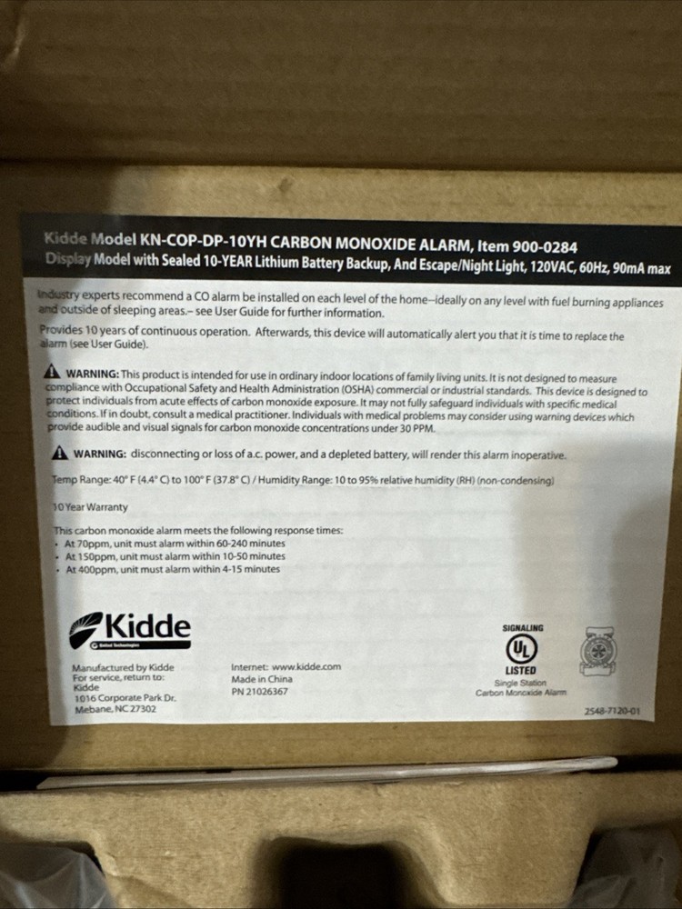 Kidde Carbon Monoxide Detector - White**Open Box**