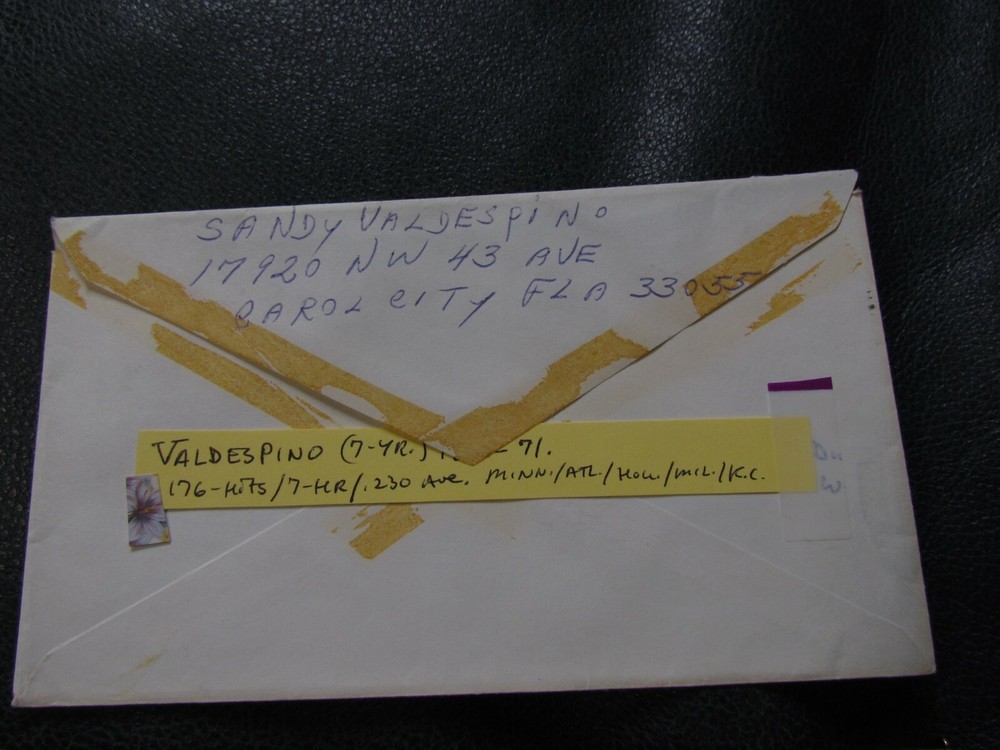 Sandy Valdespino Autographed Envelope JSA Auction Certified