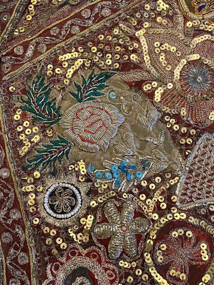 Antique Silver Thread Embroidery Wall Hanging Tapestry