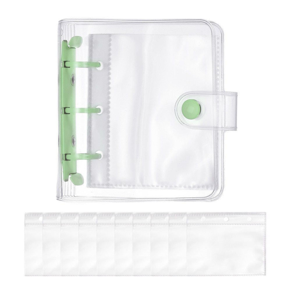 A8 Mini 3-Ring Binder Cover, Clear PP Notebook Binder with Inner Pockets, Green