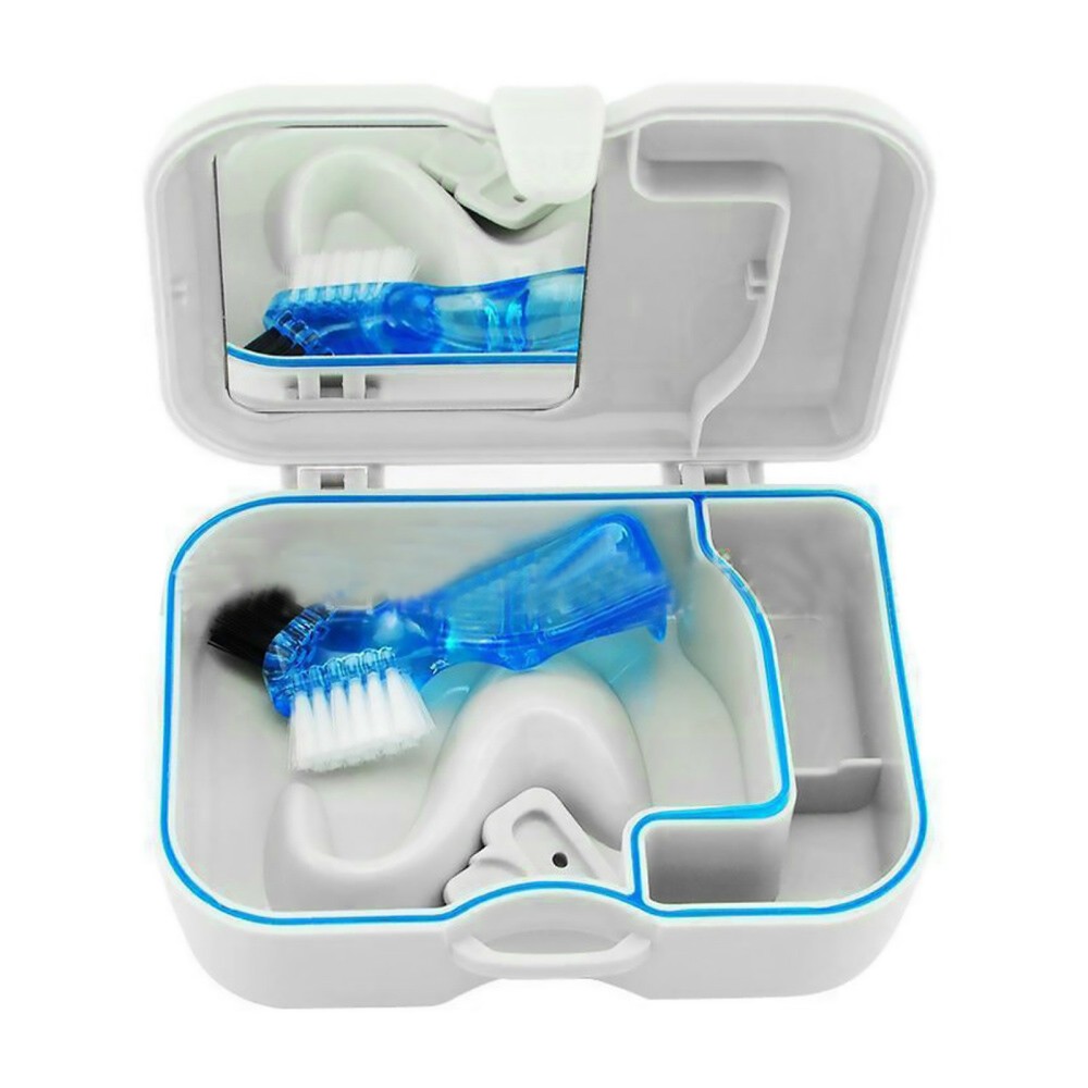 Plastic Portable Dental Storage Box False Teeth Case Container With Mirror Brush