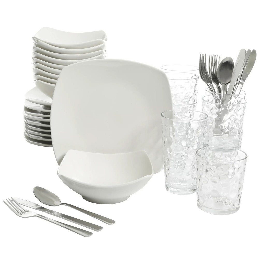 Everyday Square White Stoneware Dinnerware Set 12-Piece