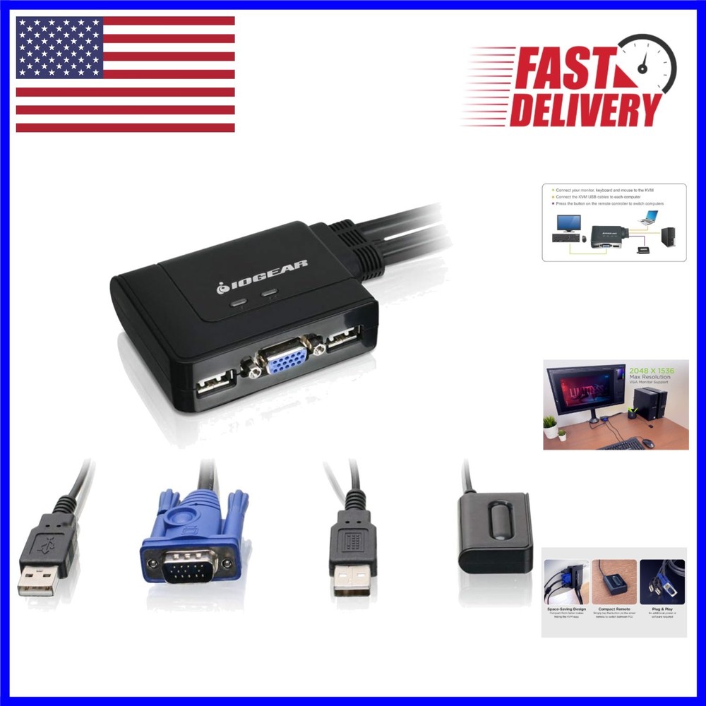 Wired Remote 2-Port KVM Switch - Simplify Your Workspace Across Multiple Systems