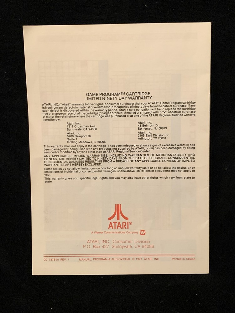 COMBAT - Game Program Instructions / Manual - ATARI 1977