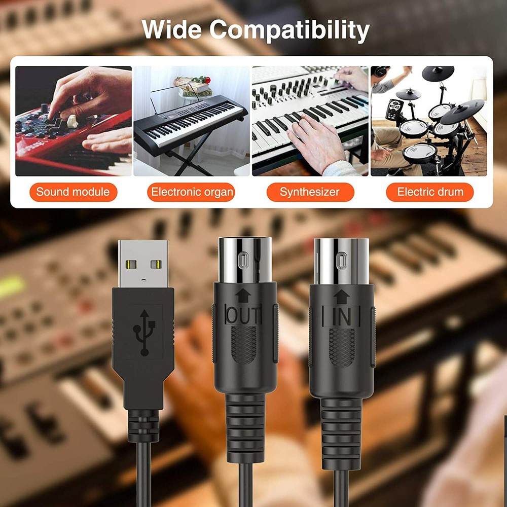 LEKATO USB MIDI Cable, MIDI to USB Cable 6.5Ft with Input & Output Connecting