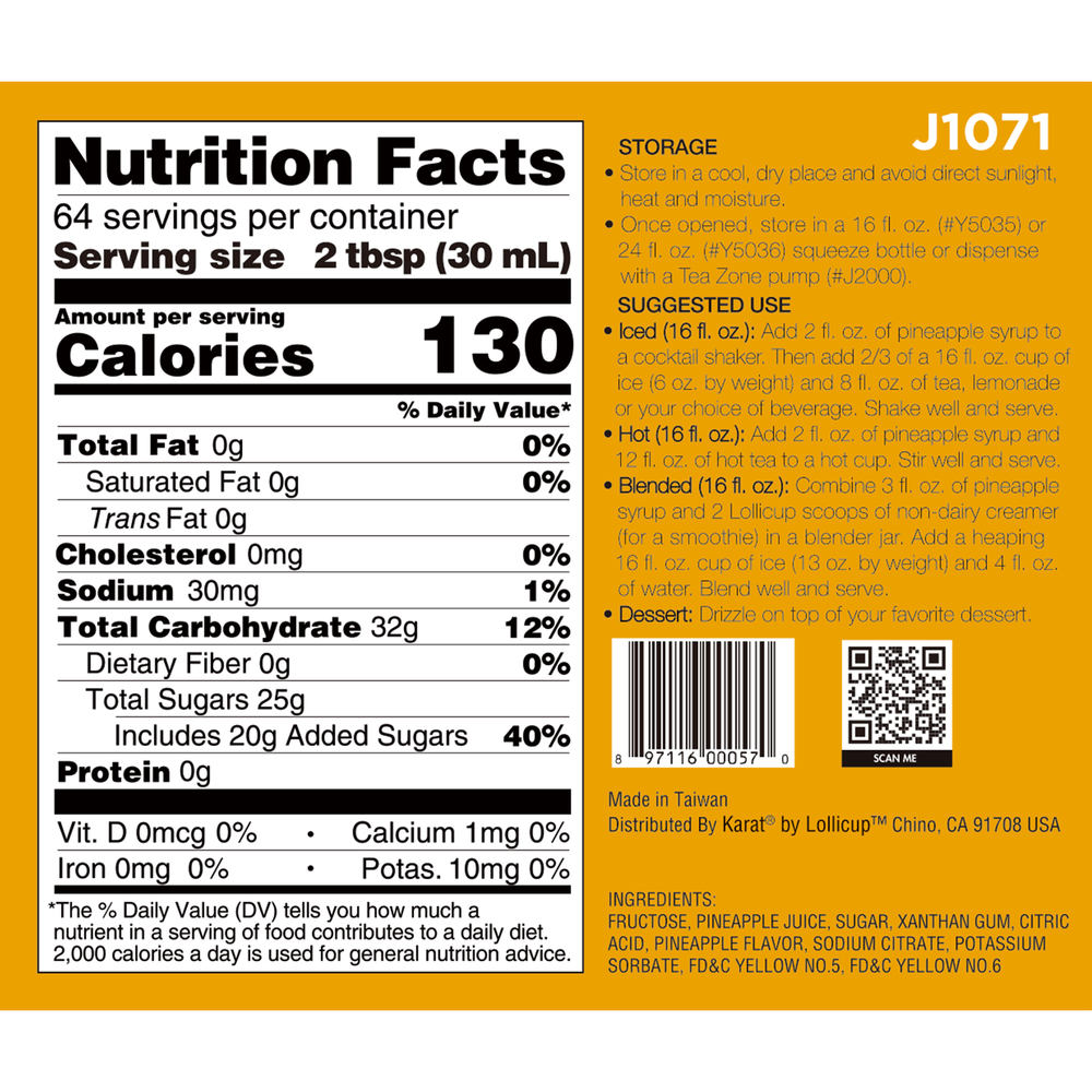 Tea Zone Pineapple Syrup (64oz), J1071