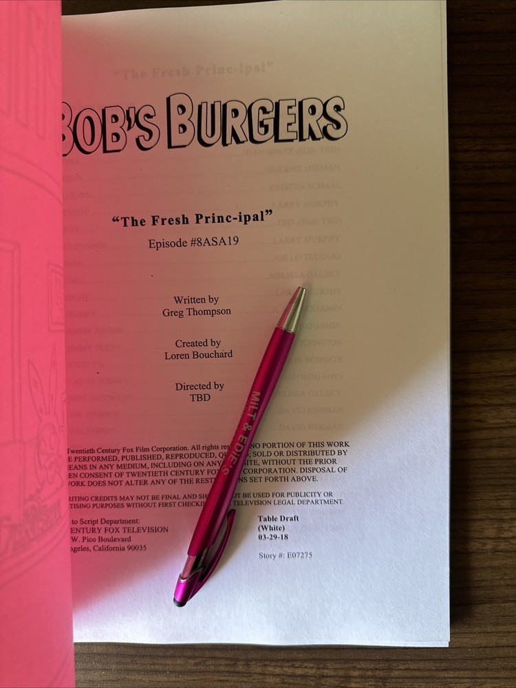 ORIGINAL 2018 Bob’s Burgers Table Read Script Fox Screenplay Fresh Princ-ipal