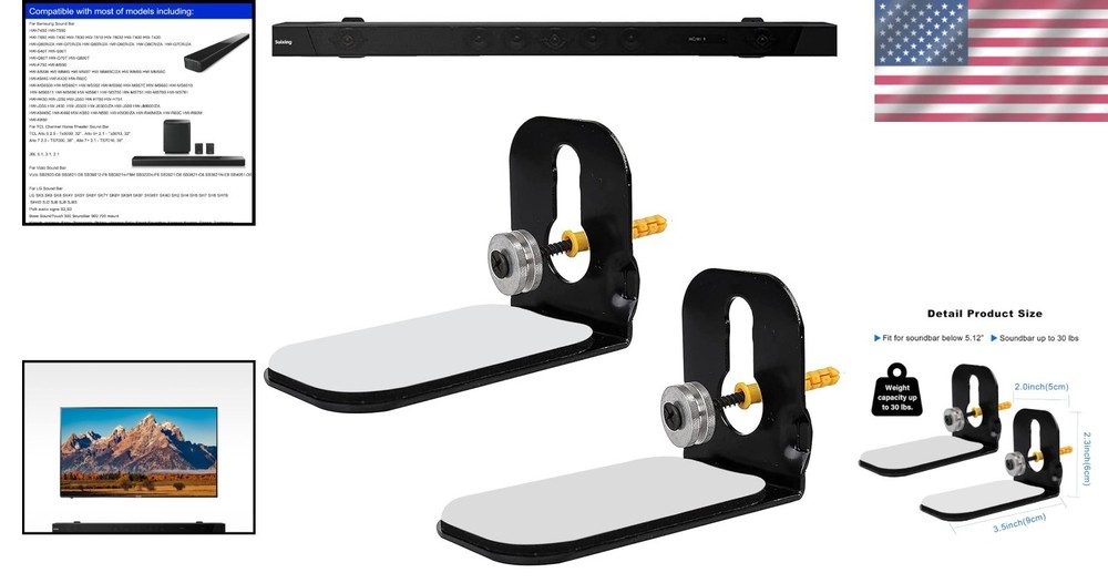 Universal Sound Bar Wall Mount Kit - Secure, Easy Installation, Waterproof