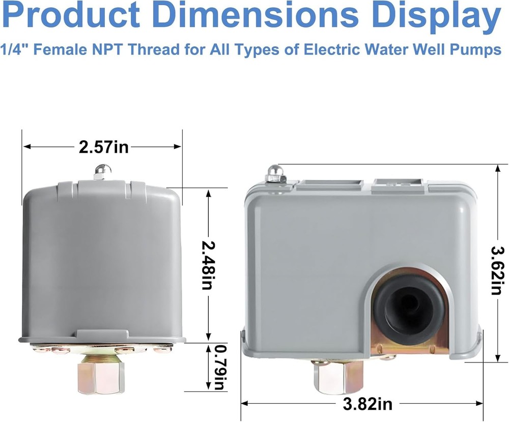 Pressure Switch for Well Pump 40-60 PSI, Water Pressure Switch Adjustable Differ