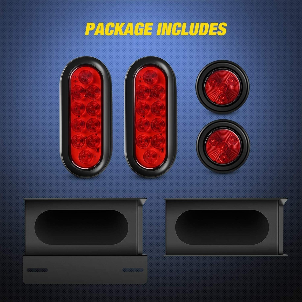 2x LED Trailer Steel Trailer Light Boxes Housing Brackets Kit 6" Oval Lights Red