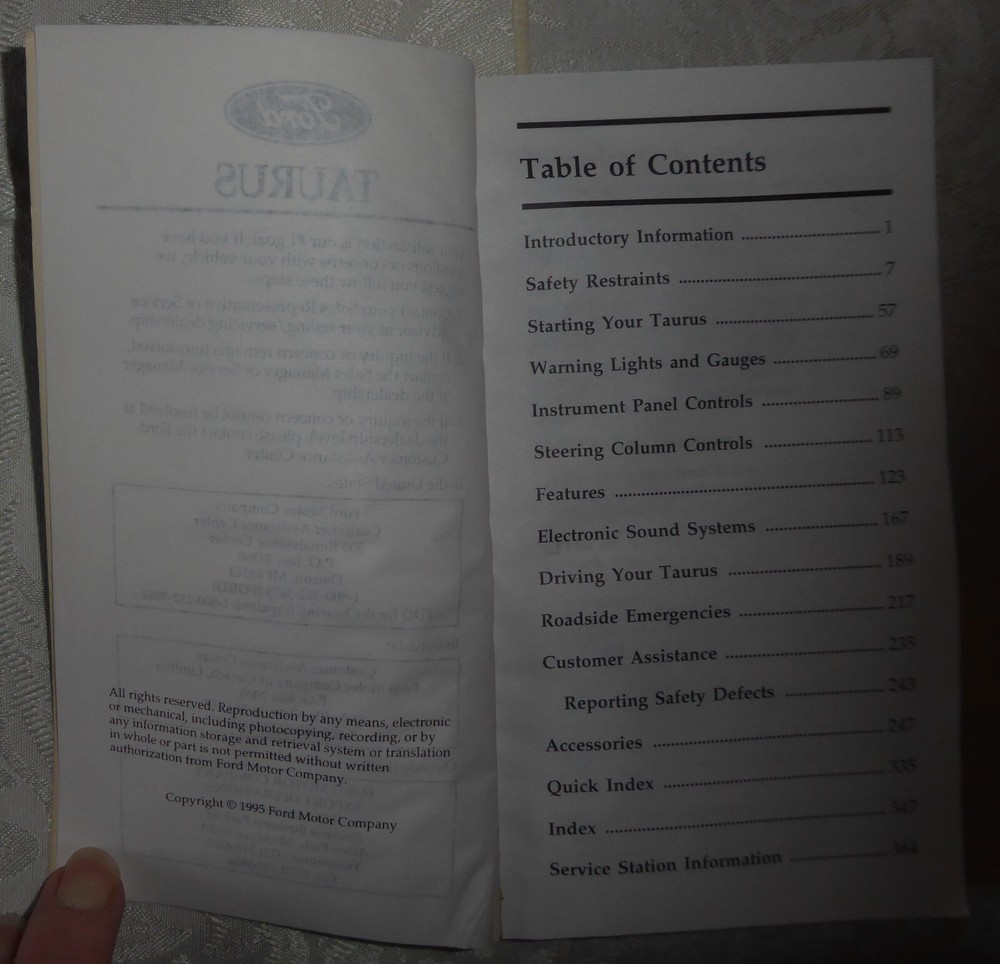 1996 Ford Taurus Owner’s Guide