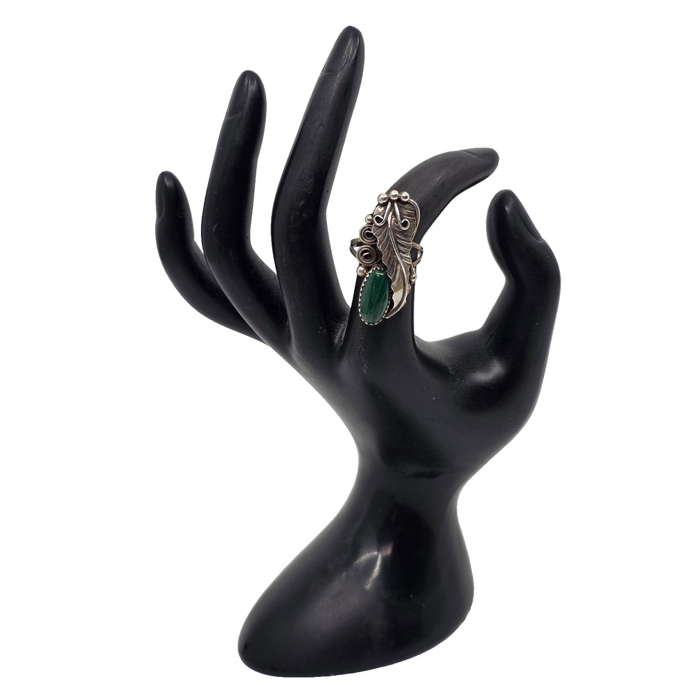 Navajo Sterling Silver Malachite Native Made Ring Size 6