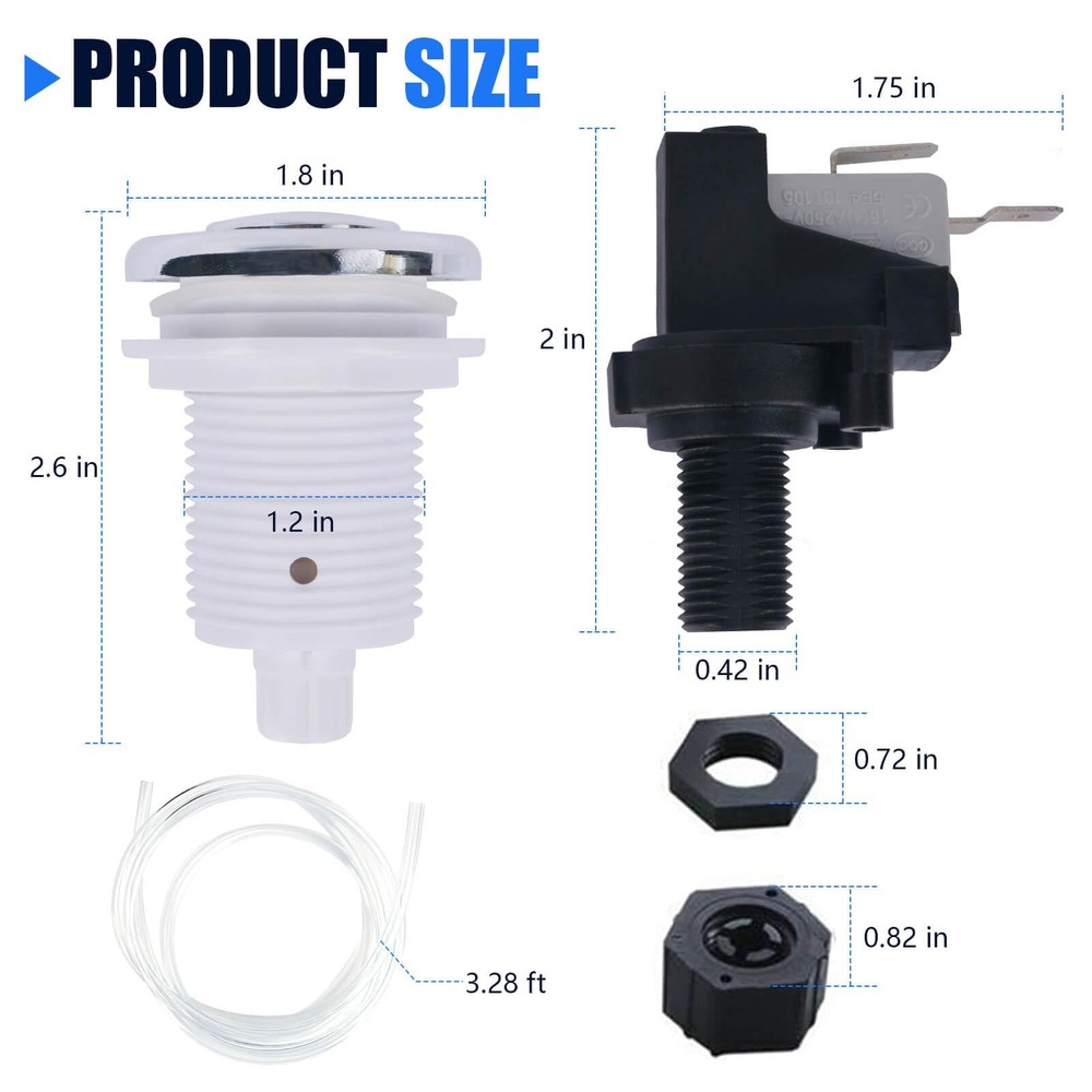 16A Push Button Switch for Jetted Whirlpool Bath Tub Spa Black & White
