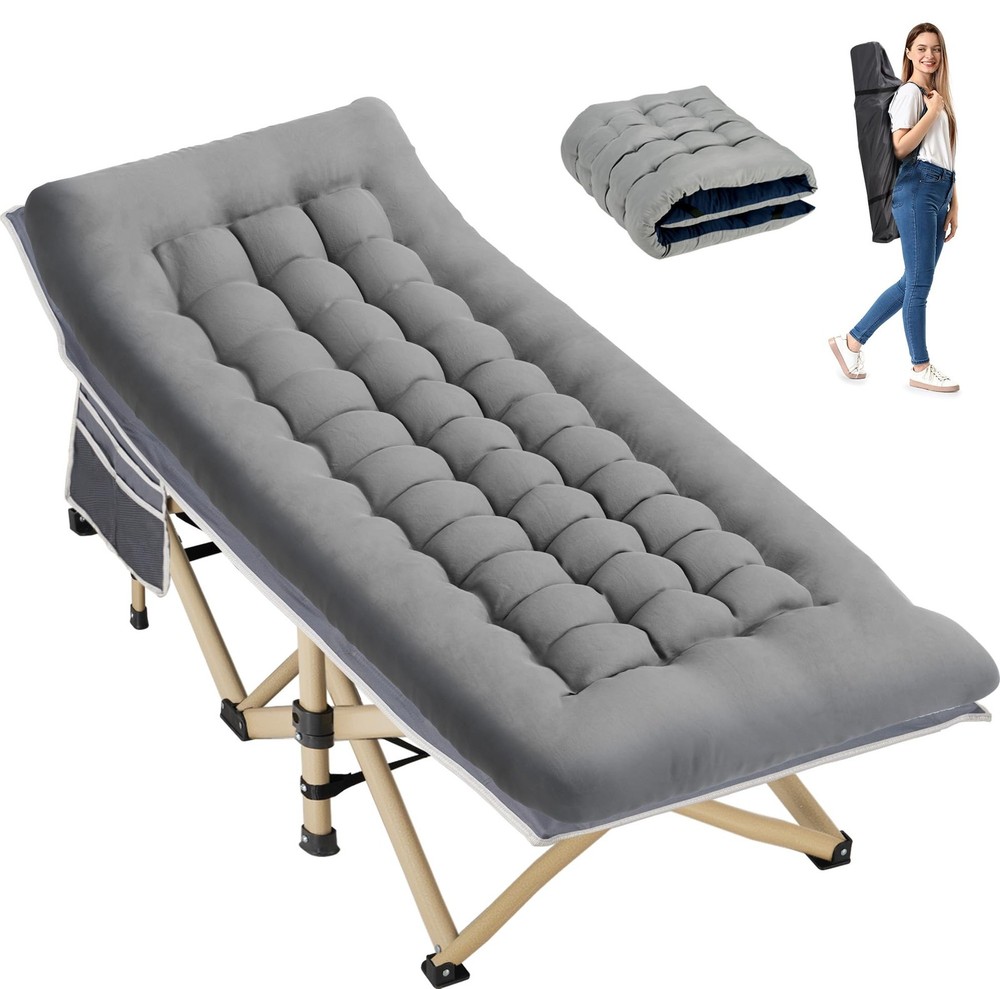 Folding Camping Cot with Comfy Mattress(Grey),600LBS(Max Load),Portable Cot B...