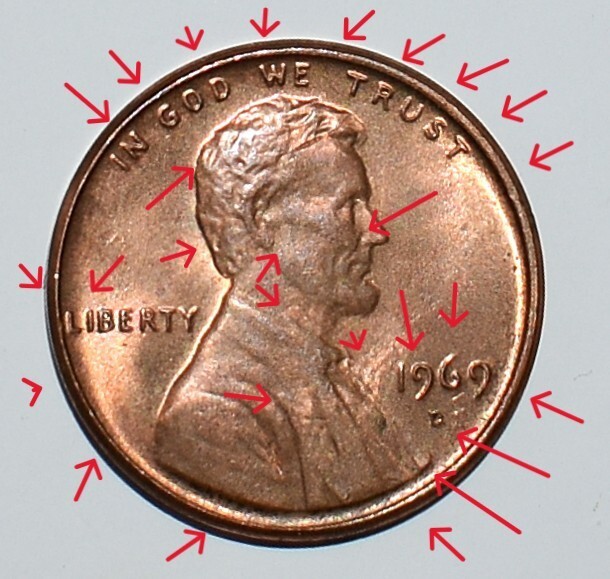 1969 D Lincoln Memorial Cent Error Stike Through High Mint State Red
