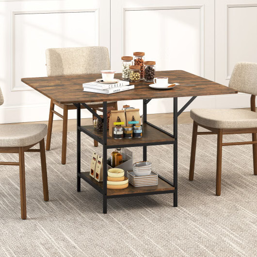 47 Inch Rectangular Dining Table with 2 Open Storage Shelves and Sturdy Metal Le