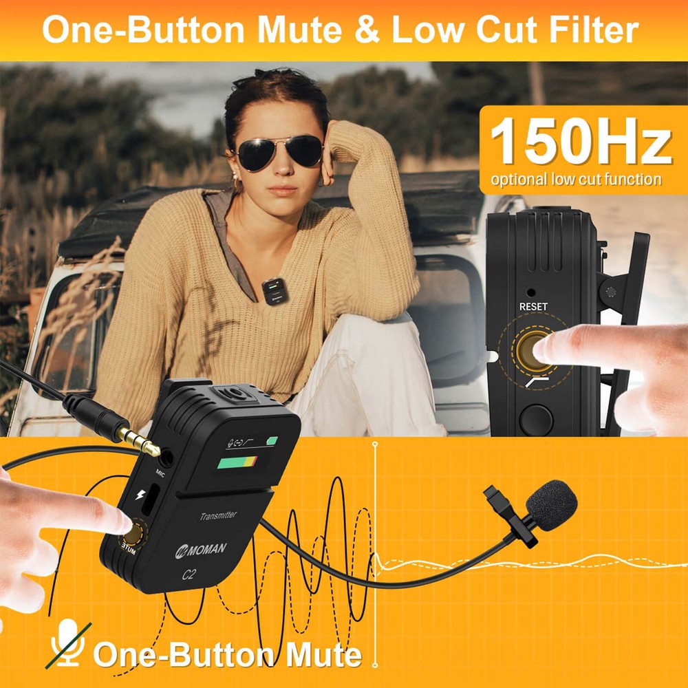 Wireless Lavalier Microphone, MOMAN C2 2.4GHz Wireless Microphone System