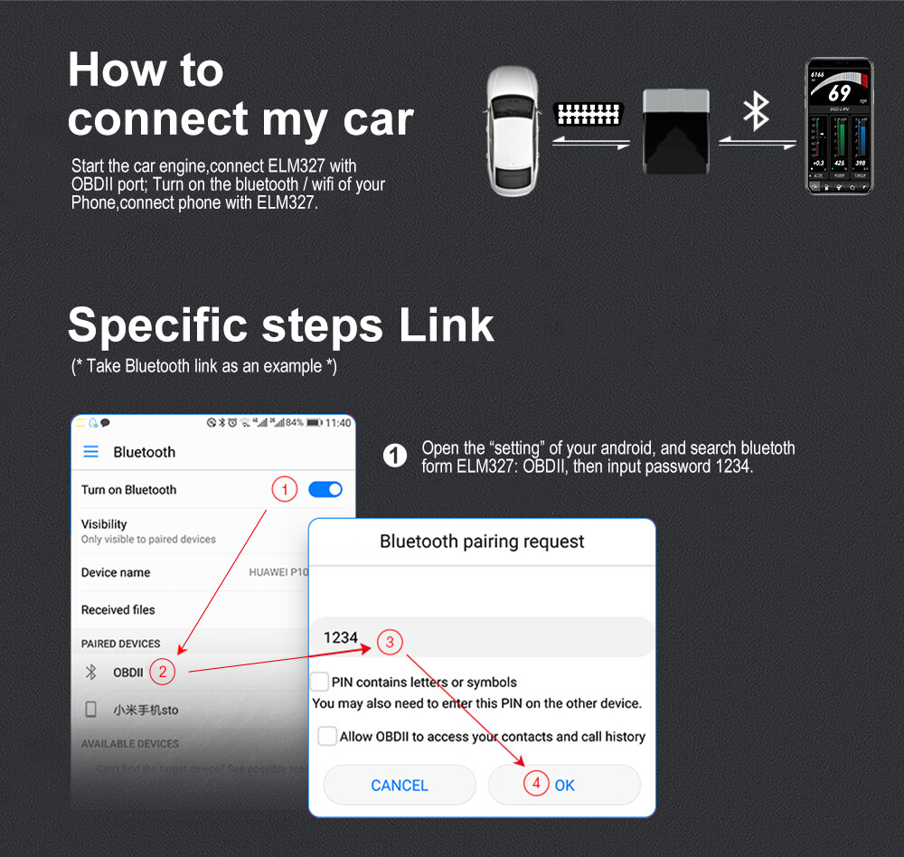 ELM327 Bluetooth Car Diagnostic OBD2 Scanner Code Reader Tool For Android IOS
