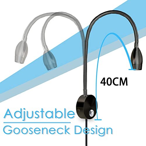 Bedside Reading Light for Bed, Bed Wall Mounted Reading Light, Black (2-Pack)