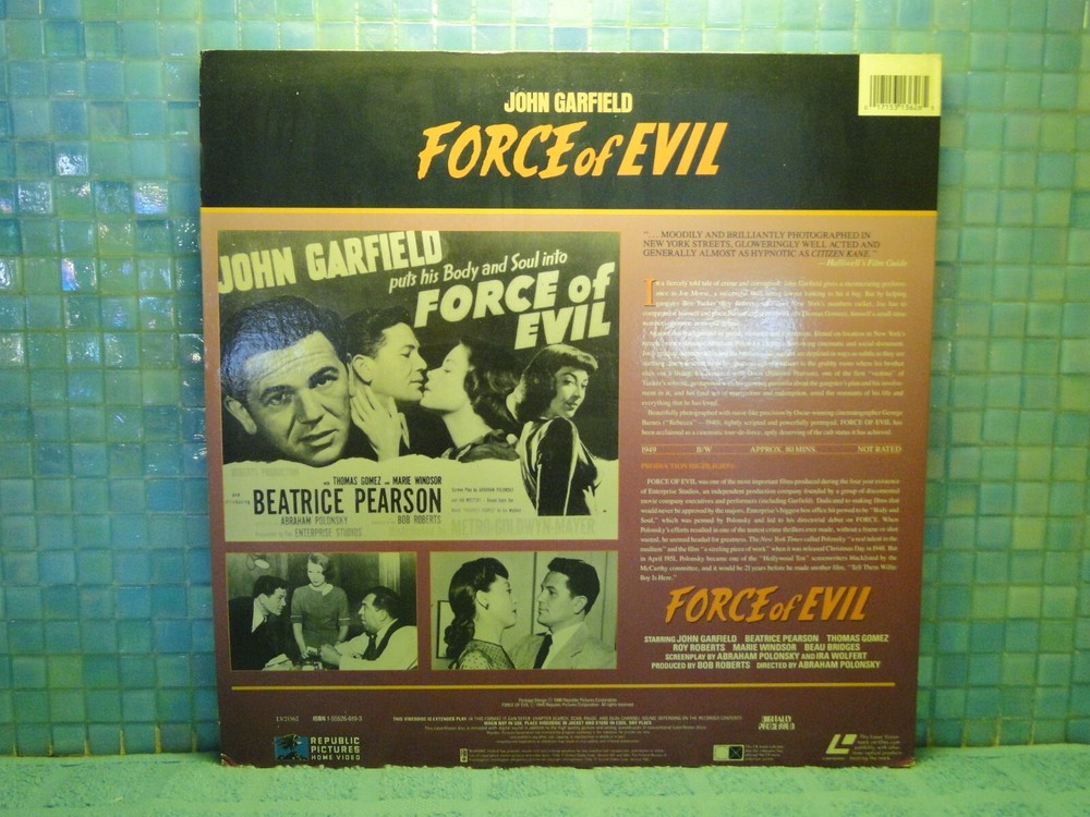 Force Of Evil John Garfield Laserdisc -EXTRA LDs SHIP FREE