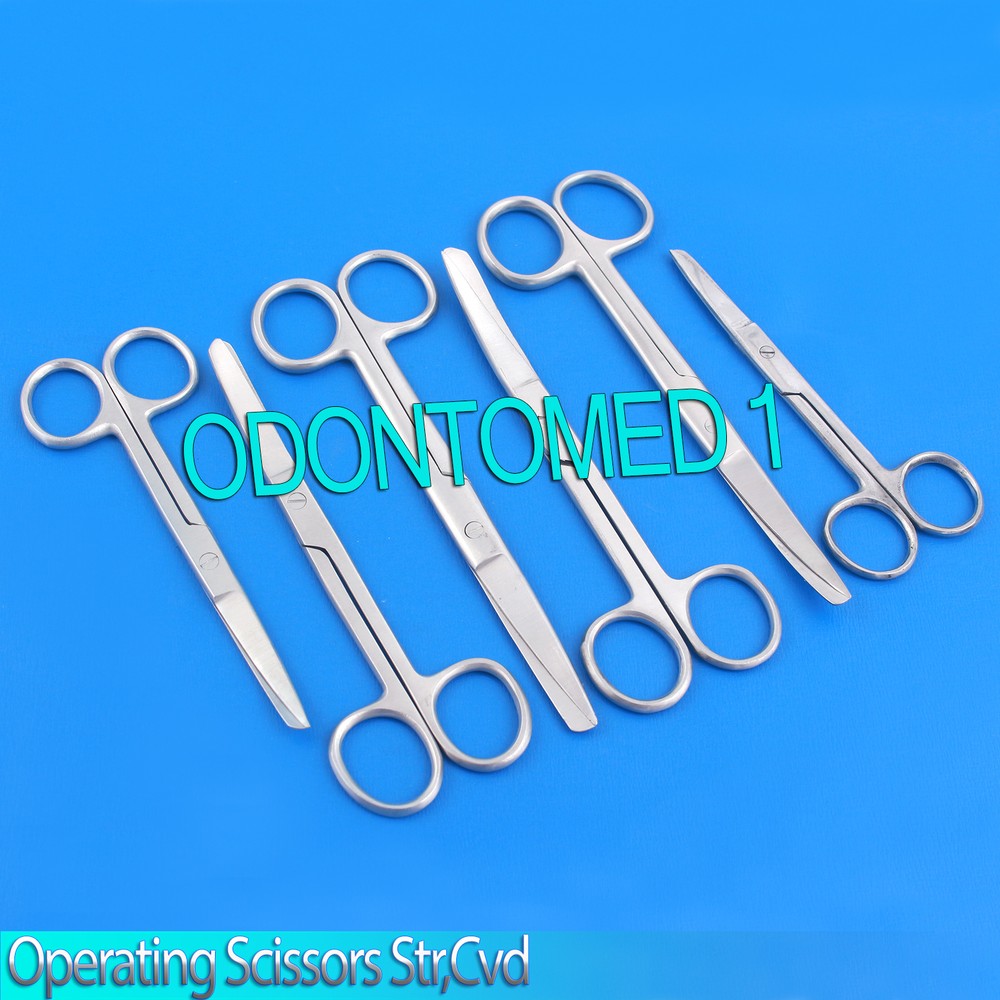 6 ASSORTED OPERATING SCISSORS SHARP BLUNT STRAIGHT & CURVED SURGICAL INSTRUMENTS