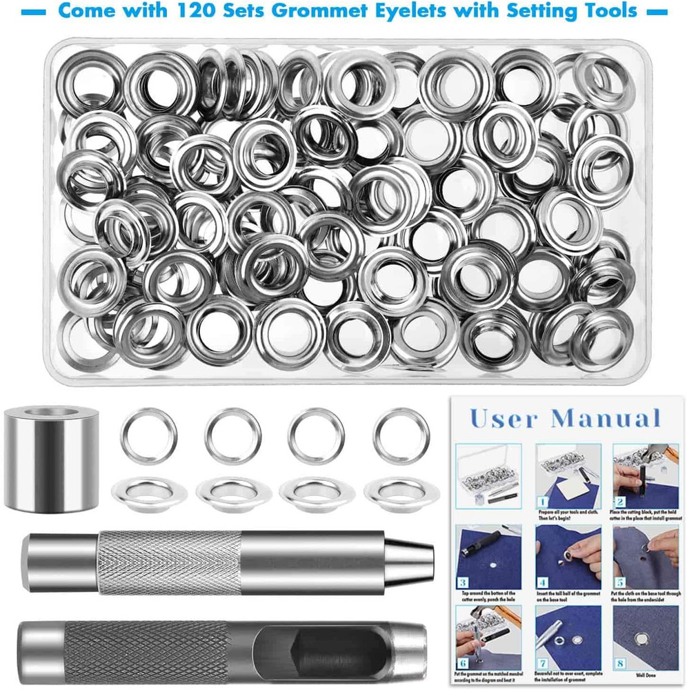 120 Sets Grommet Tool Kit 1/2 Inch, Grommet Eyelets Kit with Setting Tools and