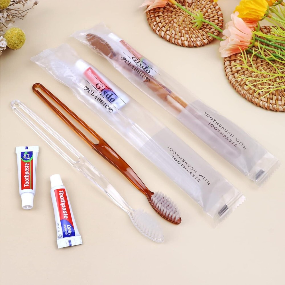 100 Pack Travel Toothbrushes with Toothpaste Set, Individually Wrapped Disposabl