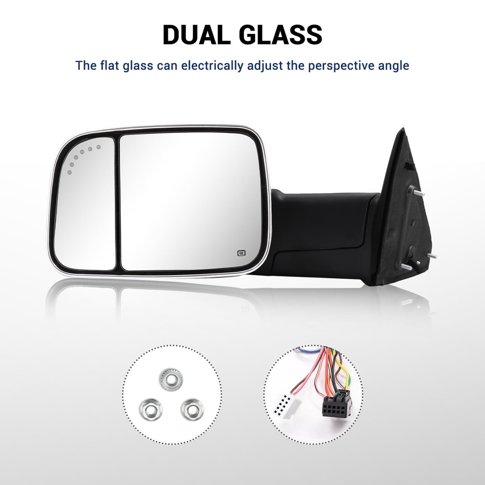 Towing Mirror for Dodge Ram - Compatible With RAM STYLE, Chrome Silver