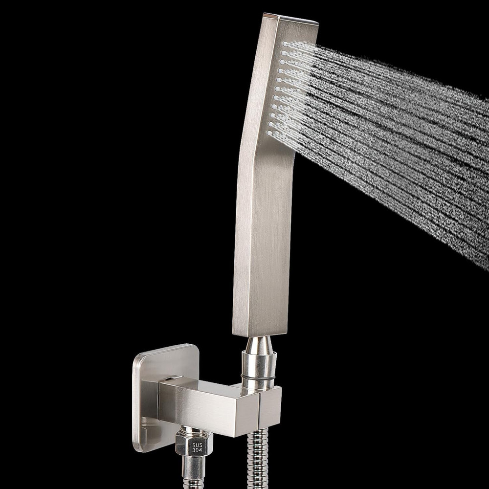 Wall Supply Elbow with Handheld Shower Holder - Solid Brass Square Shower Bracke