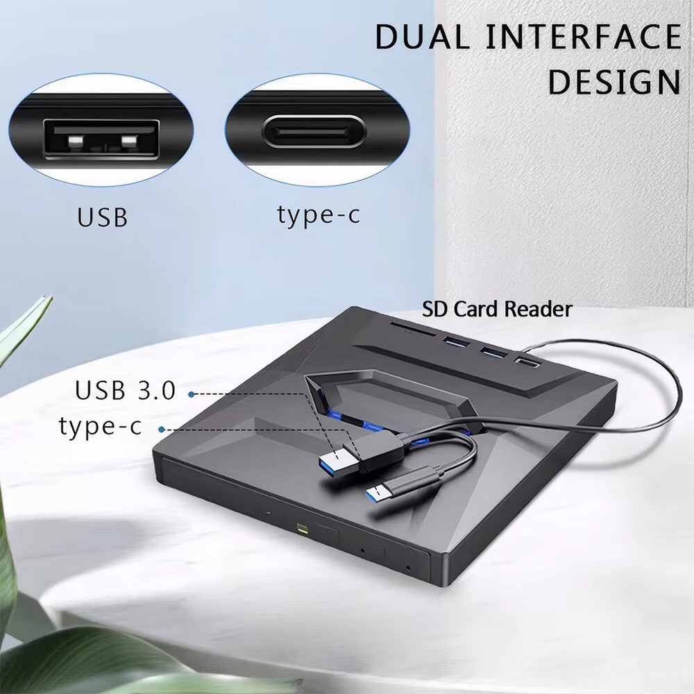 External CD/DVD Drive USB3.0 Optical Burner USB Hub SD Port Reader Writer Player