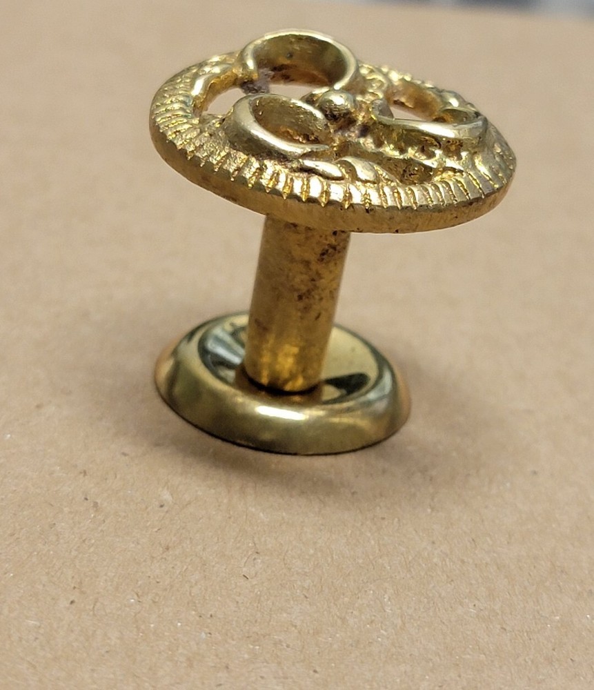 Salvaged Vintage Solid Brass 1.25" Scroll Design Knob With Escutcheon