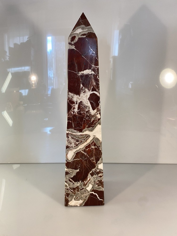 Decorative Oversized Rosso Levanto Marble Natural Stone Solid Obelisk 18” Tall