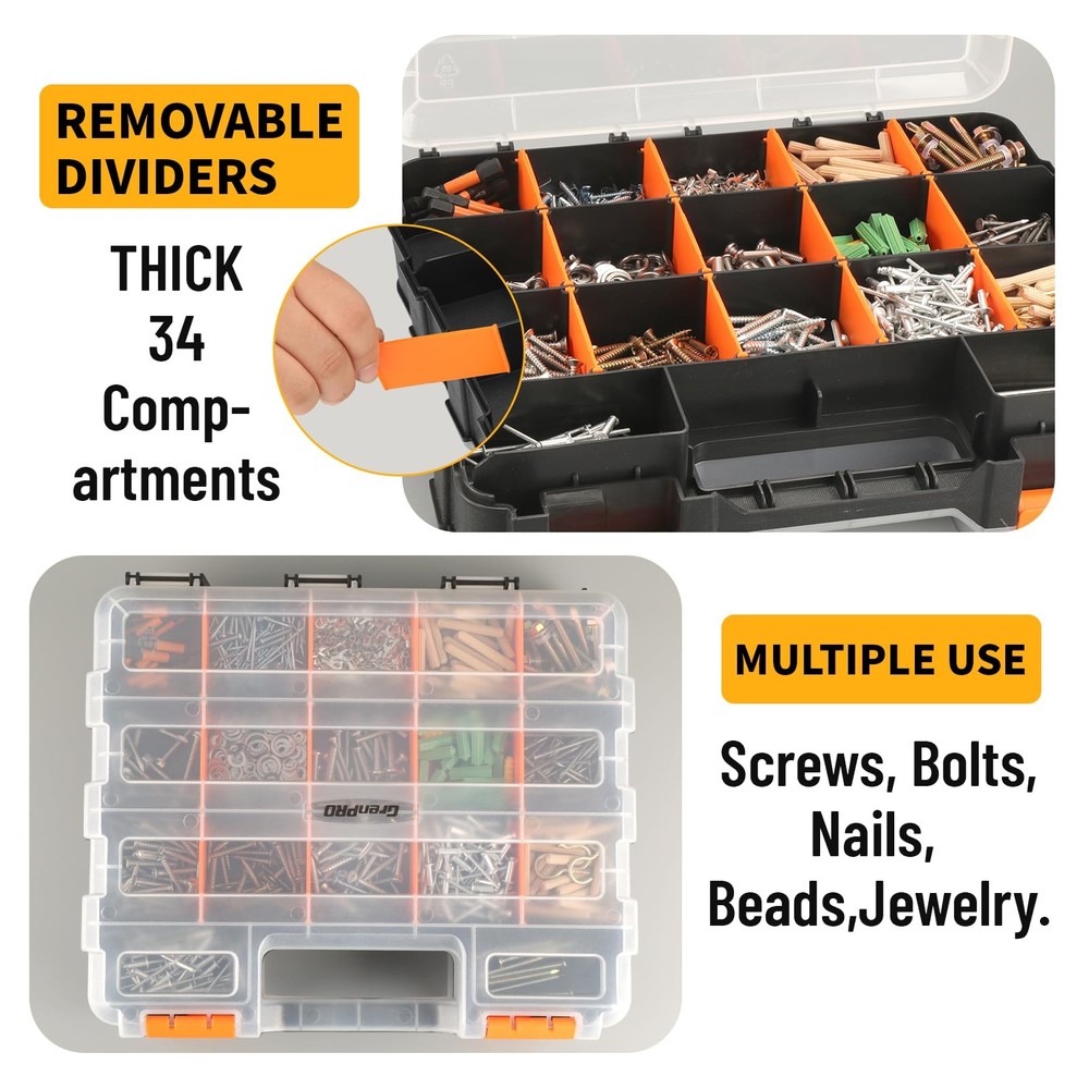 GRENPRO Mini Tool Box Organizer, Plastic Small with Dividers, black