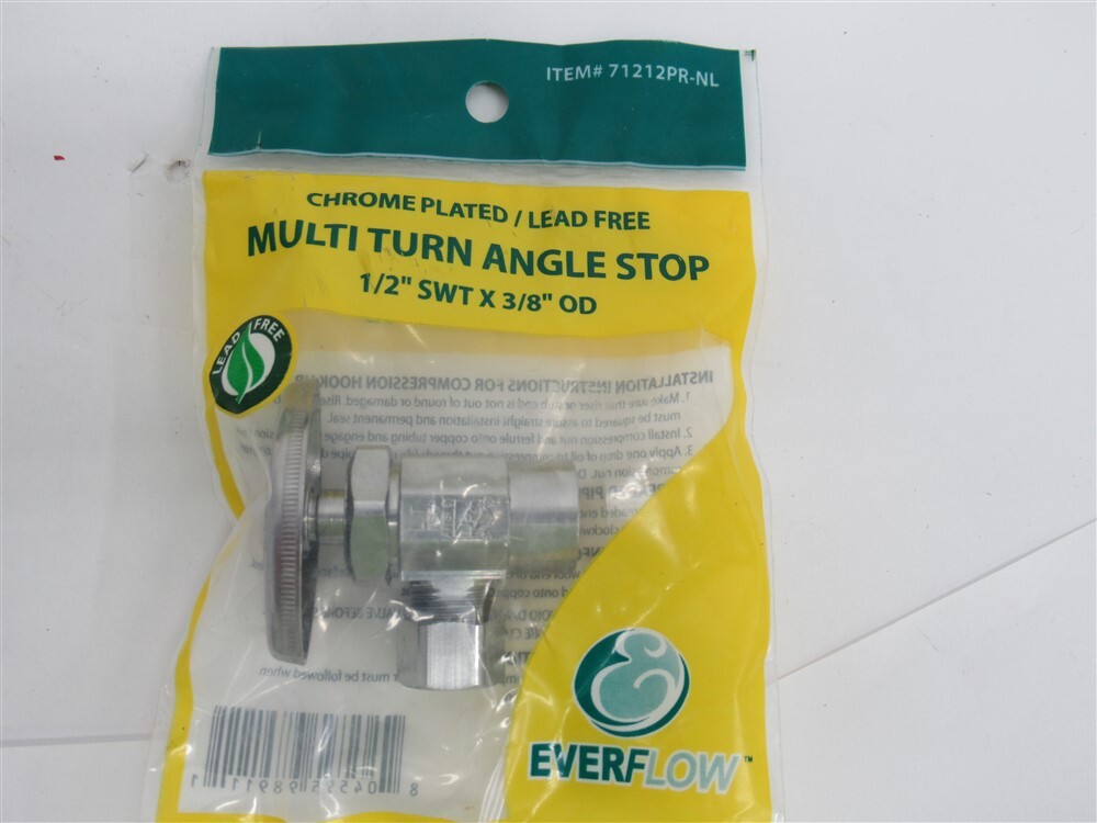 EverFlow 71212PR-NL , 1/2" SWT x 3/8" Comp Multi Turn Angle Stop Valve