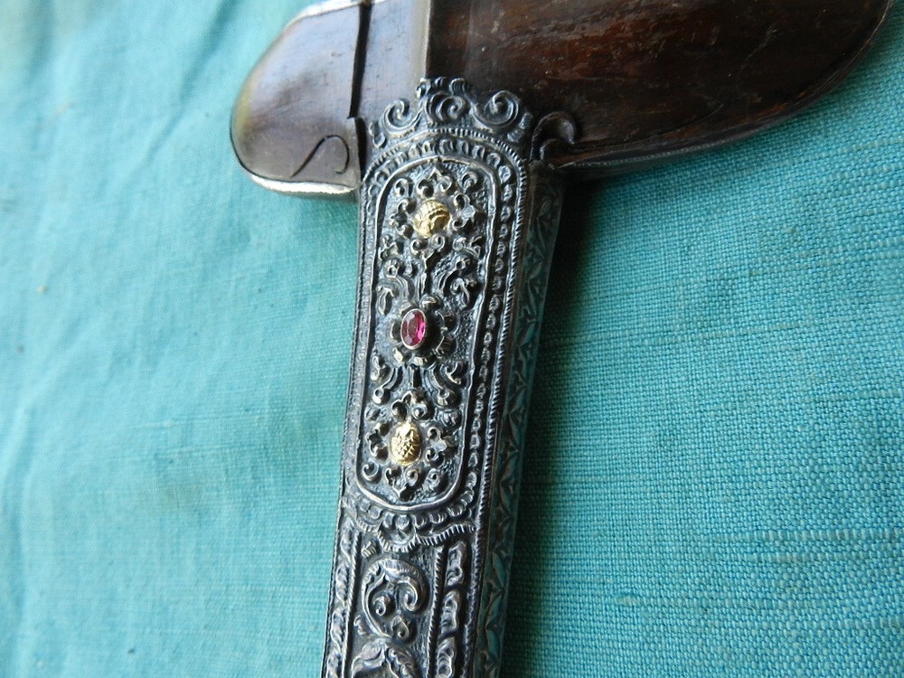 Silver Presentation Jeweled Kris knife with silver scabbard