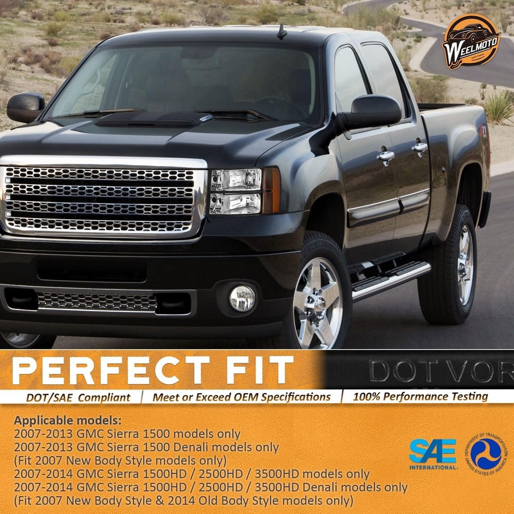 Black Headlight Assembly for GMC Sierra 2007-2013 Pair
